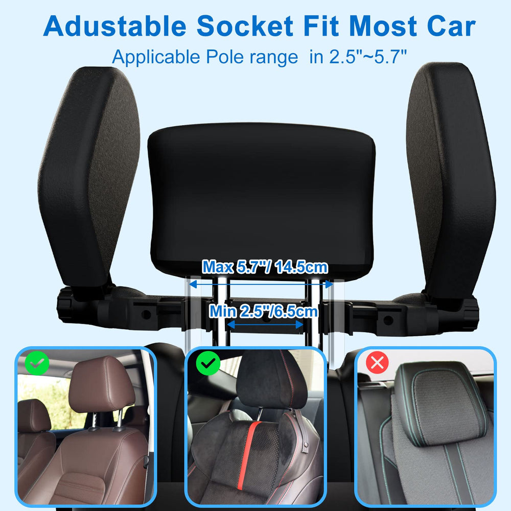 Heapany headrest pillow compatibility check highlighting metal rods for secure fit.