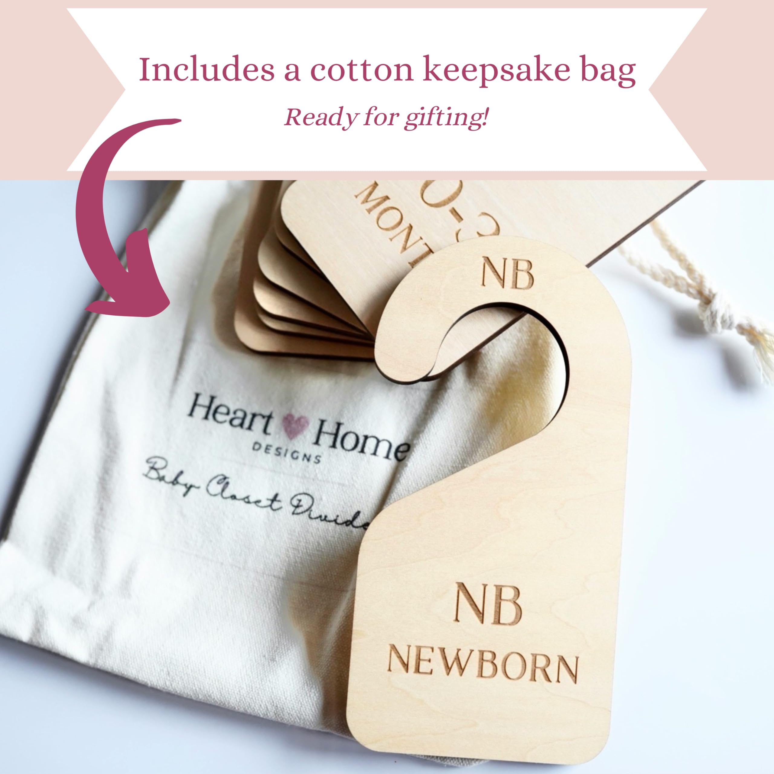 Heart and Home Designs gift-ready packaging in a cotton keepsake bag.