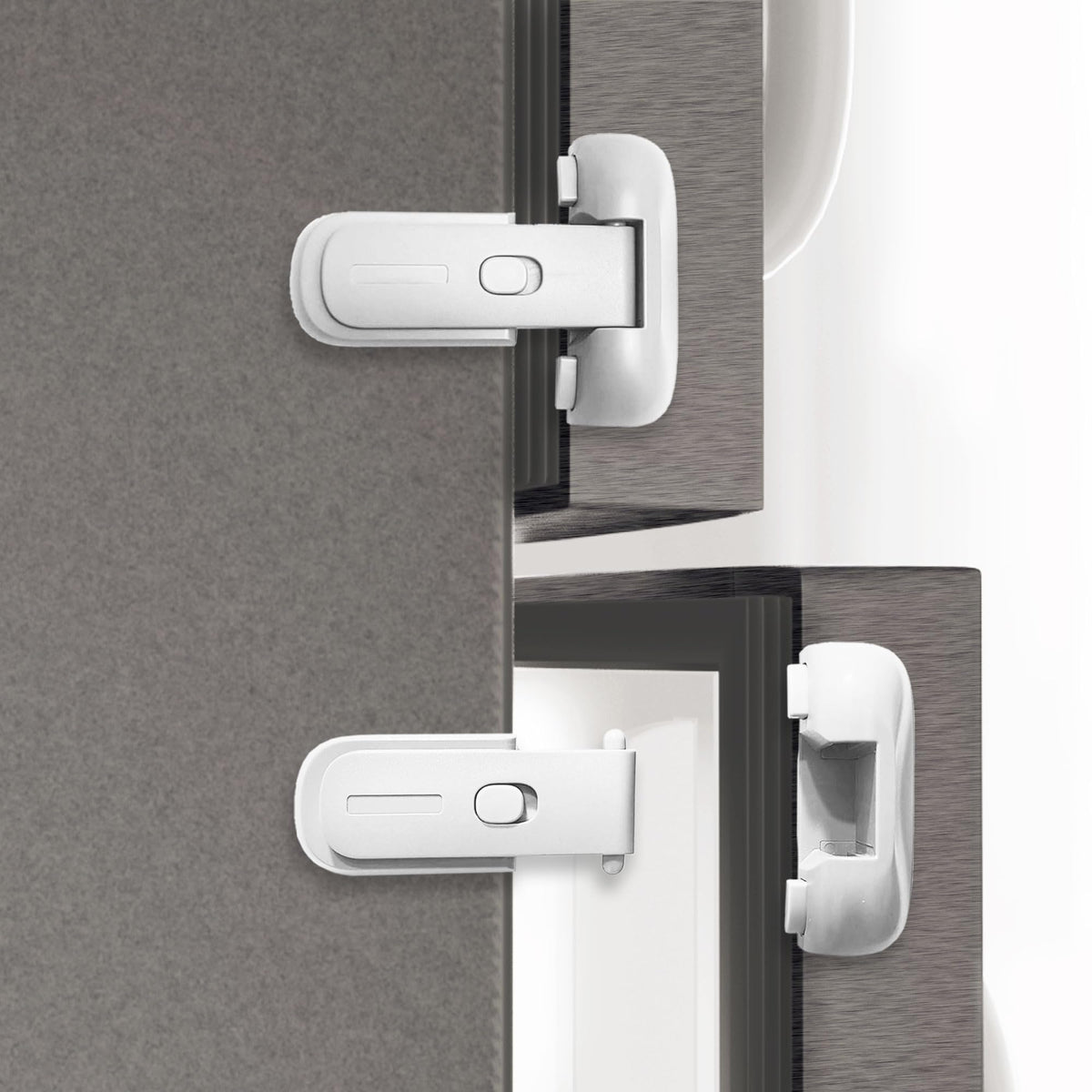 Heart of Tafiti fridge lock with adhesive tape keeps kids safe from fridge access.