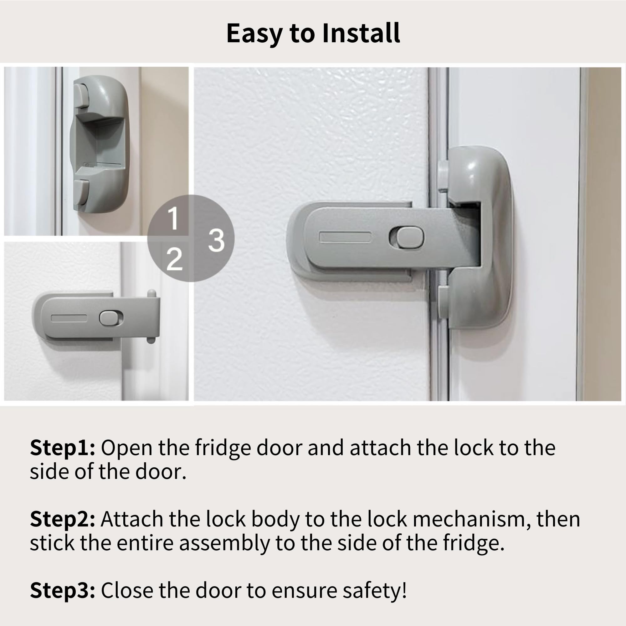 Heart of Tafiti fridge lock installed on recessed and flat doors without tools