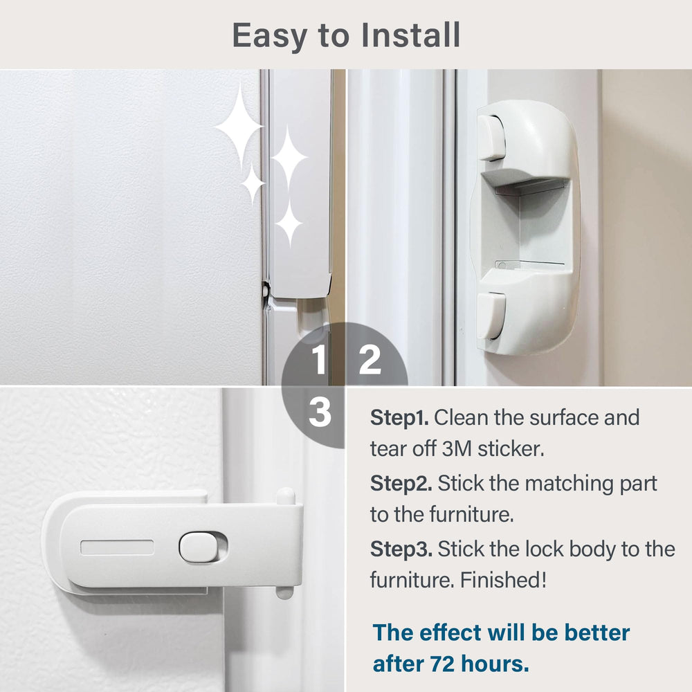 Heart of Tafiti fridge lock uses strong adhesive that leaves no residue.