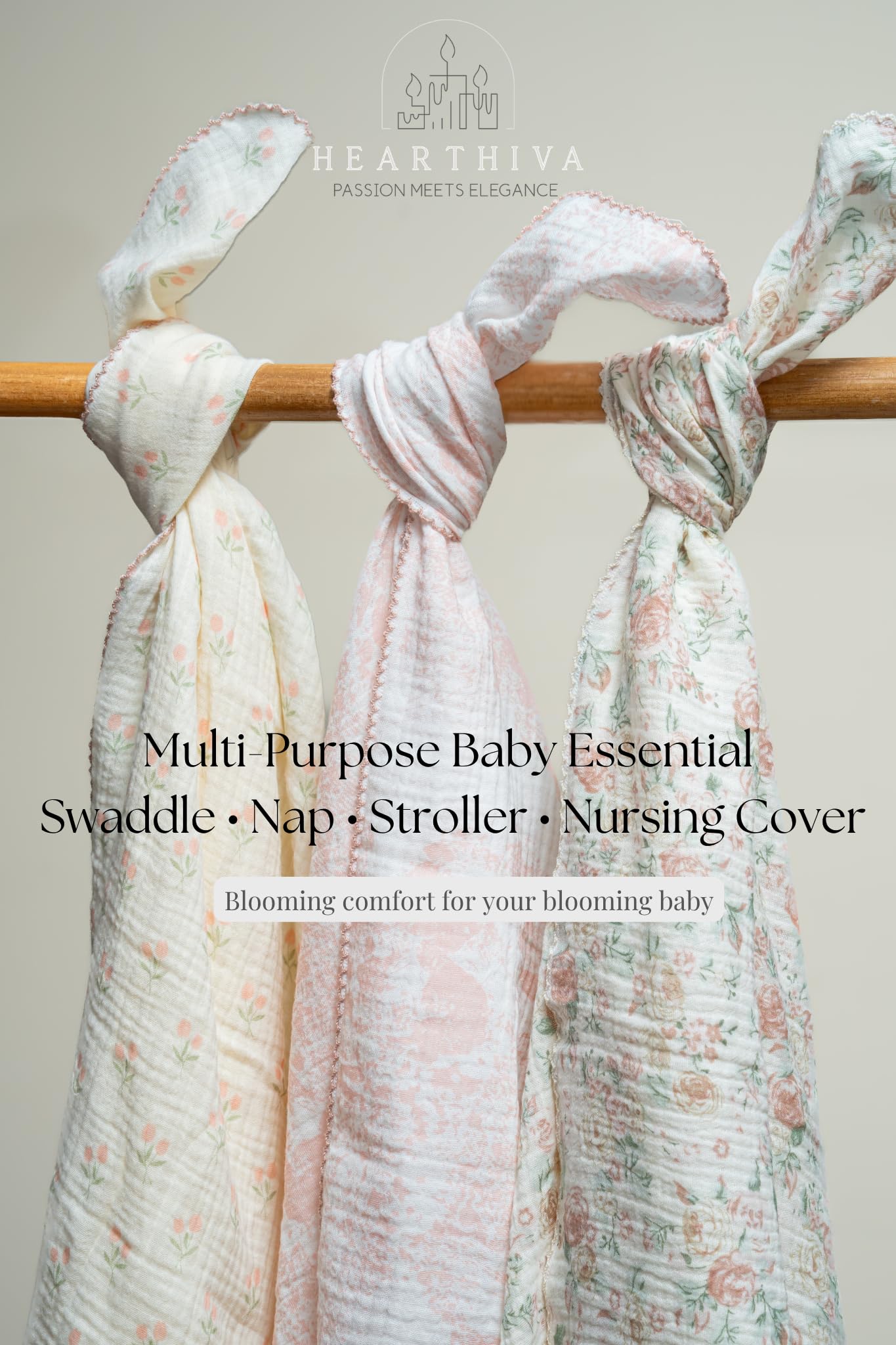 HEARTHIVA pink floral blanket draped for cozy nap-time moments.
