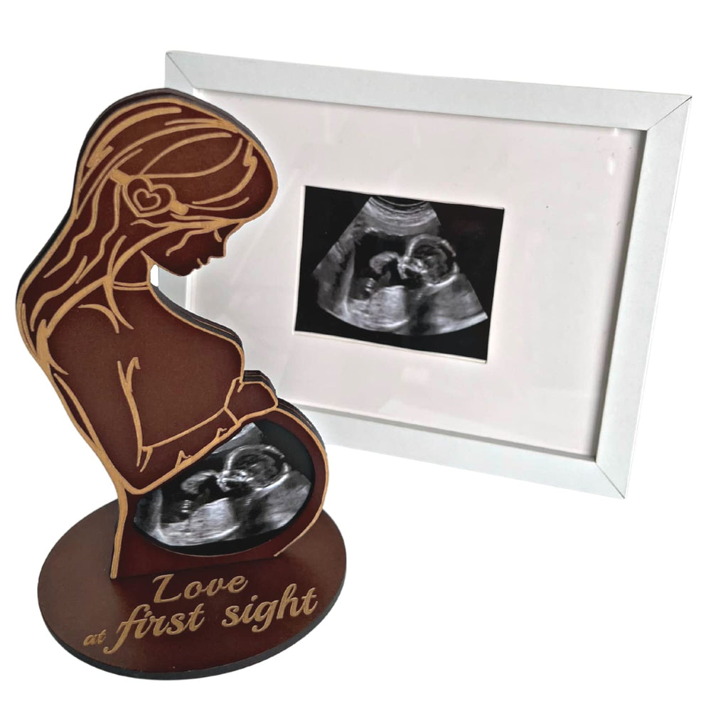 Heart's Sign pregnant frame natural wood keepsake display.