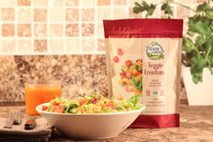 HEAVEN & EARTH Veggie Croutons close-up, plantain-based crunch for snacking or salads.