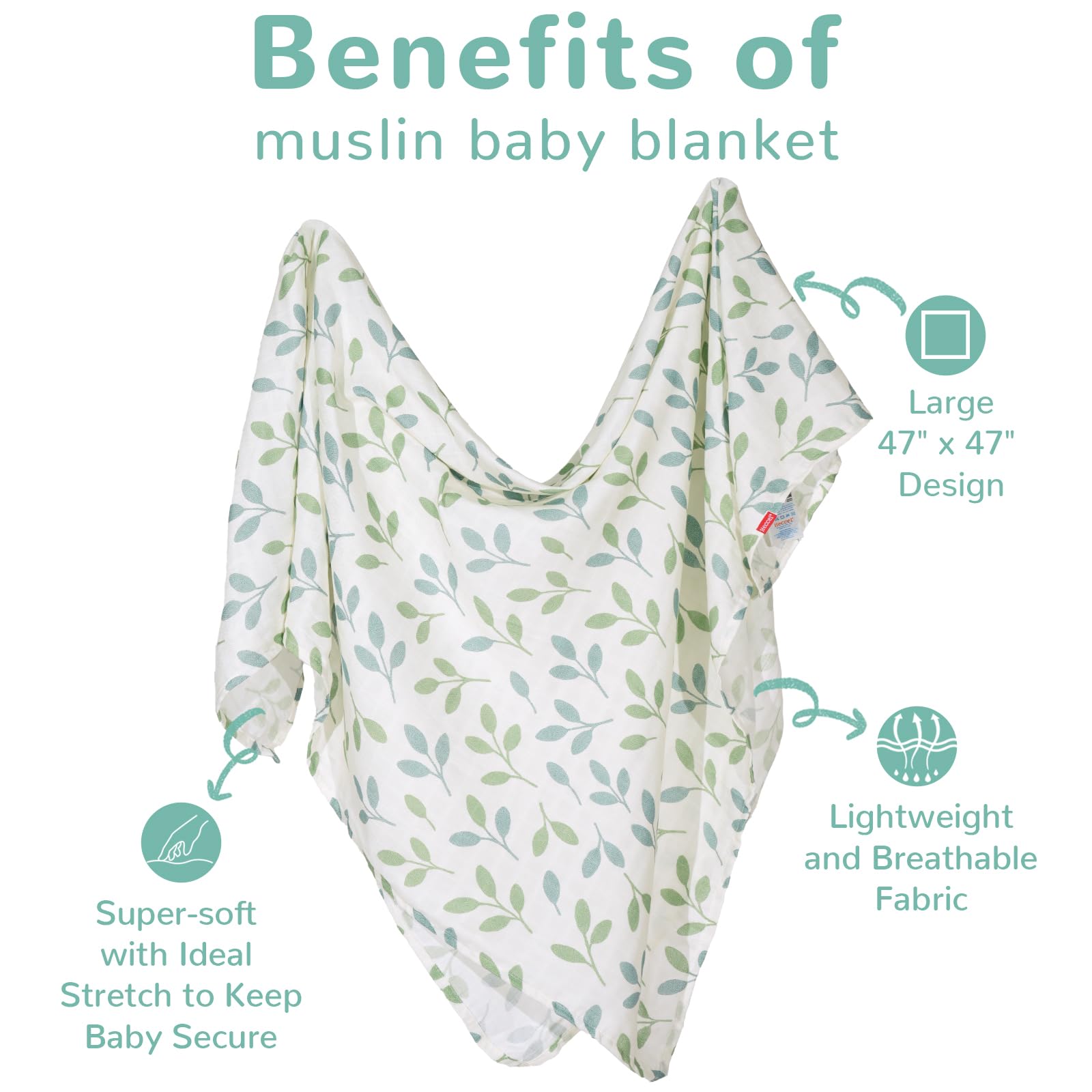 HECCEI large 47x47 swaddle laid flat for secure wrapping