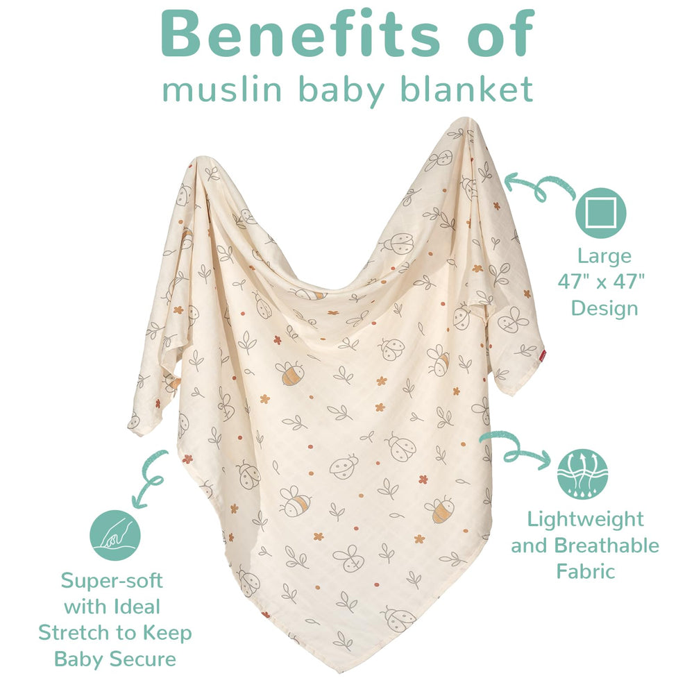 HECCEI muslin swaddle blanket large 47x47 size ideal for secure swaddling.