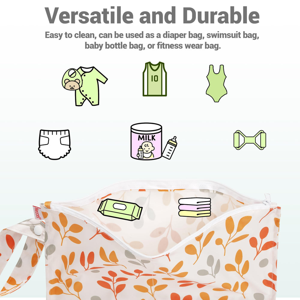 HECCEI Wet Dry Bag leafy canopy travel essentials demonstrate compact, leakproof storage for swimsuits.