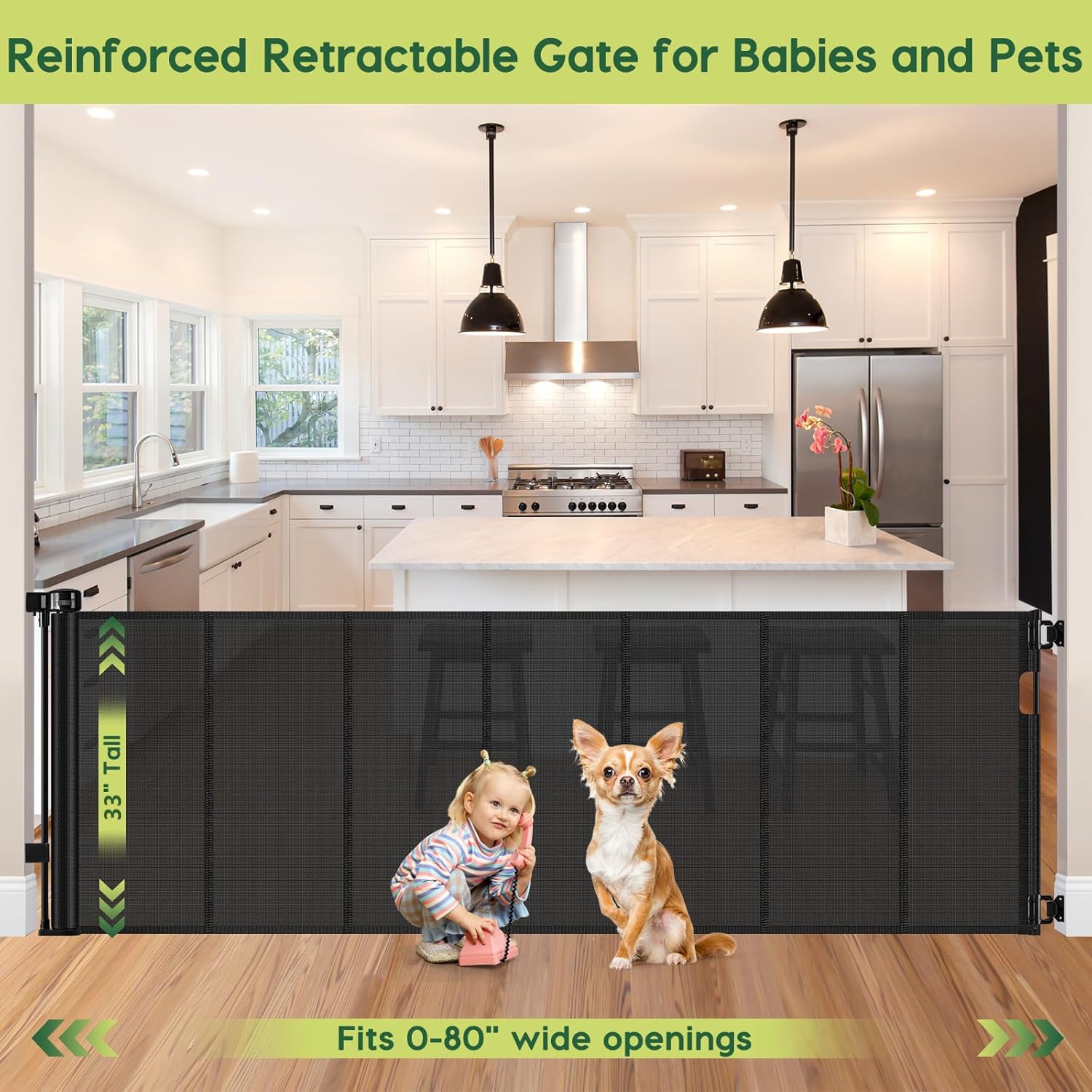 HEELALBABY extra-wide mesh gate for indoor and outdoor doorways.