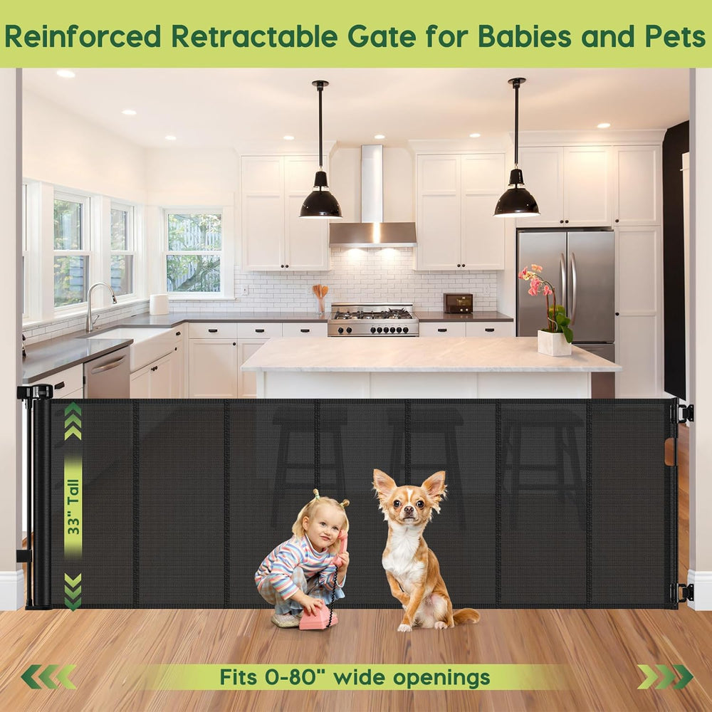 HEELALBABY extra-wide mesh gate for indoor and outdoor doorways.