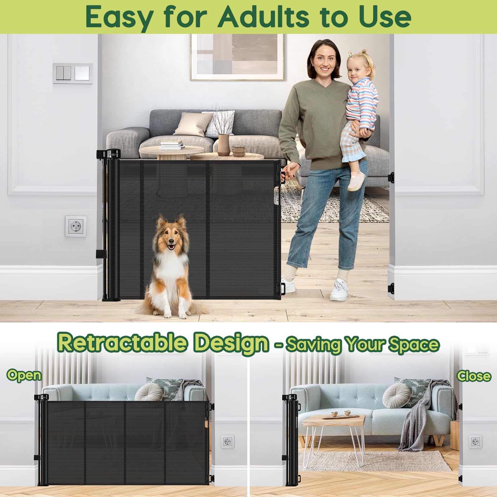HEELALBABY 55-wide gate adjustable bracket fits baseboards of any height.