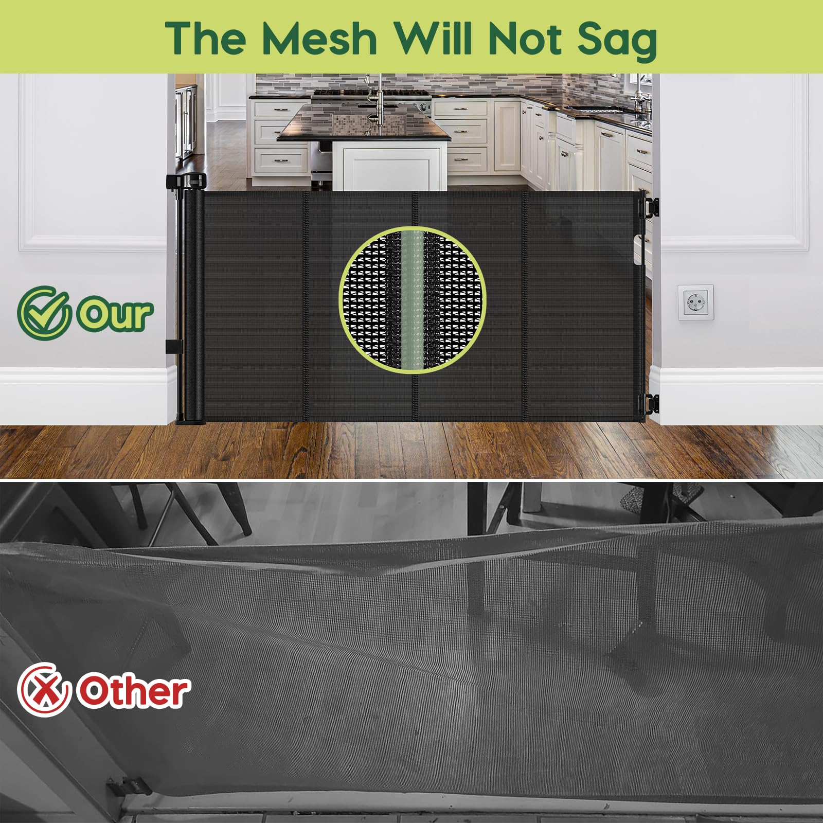 HEELALBABY 55-wide gate has no bottom bar, reducing trip risk.