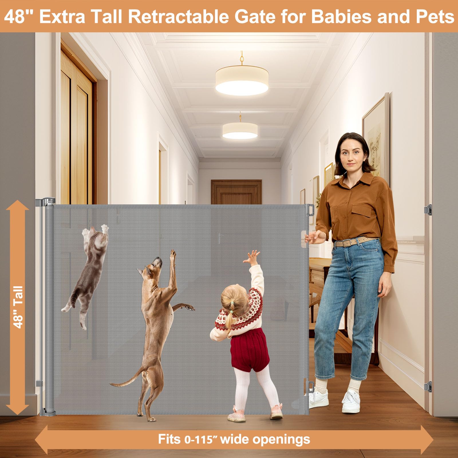 HEELALBABY retractable gate rolled up for compact storage