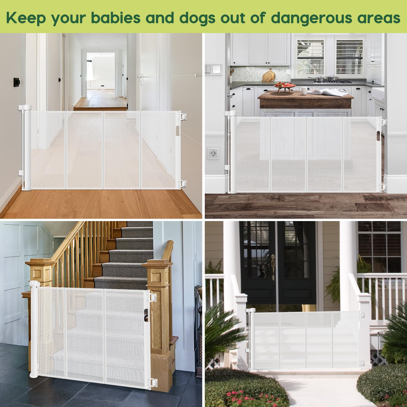 HEELALBABY white gate mounted outdoors on a deck for safety