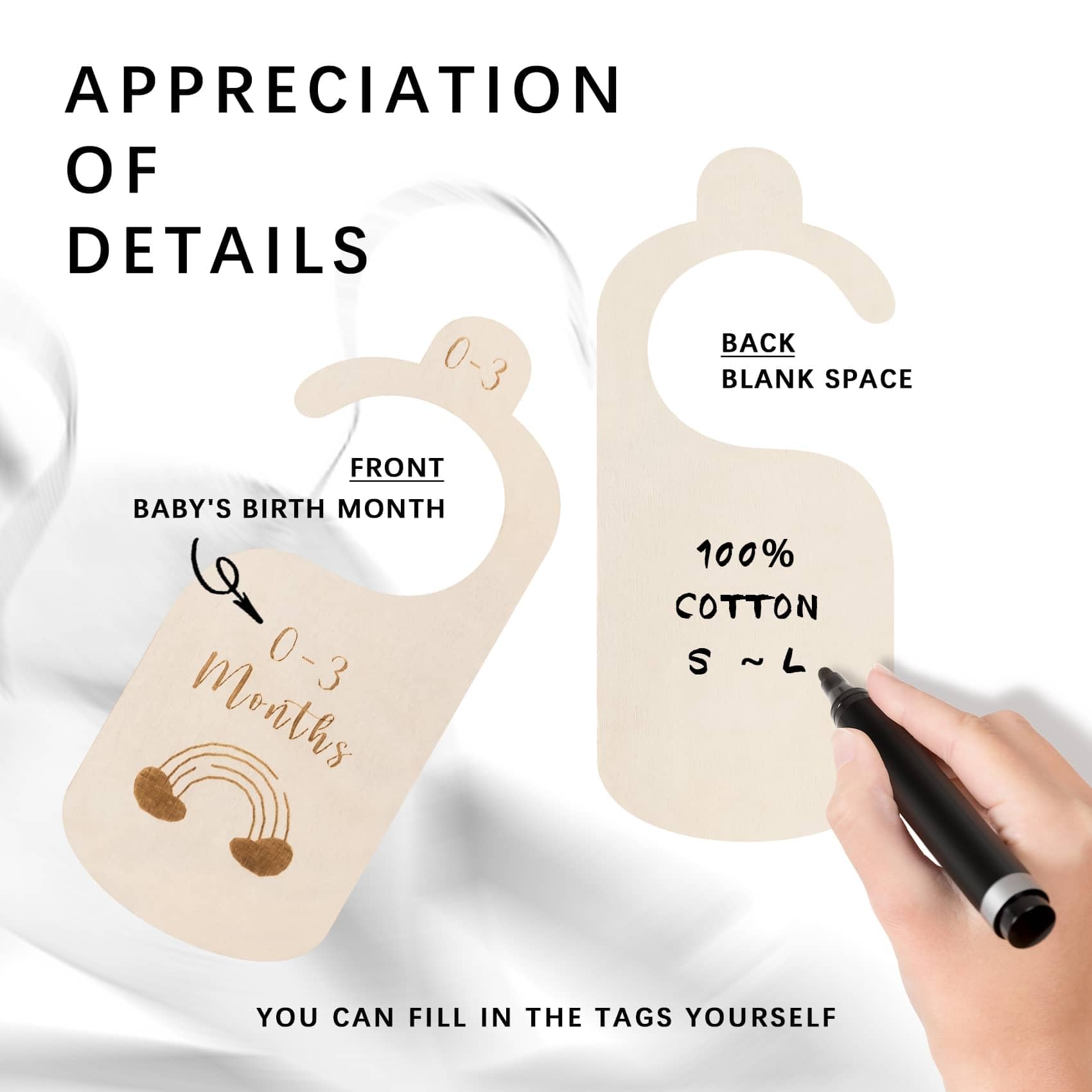 Hefild wooden dividers display newborn to 24 months size range.
