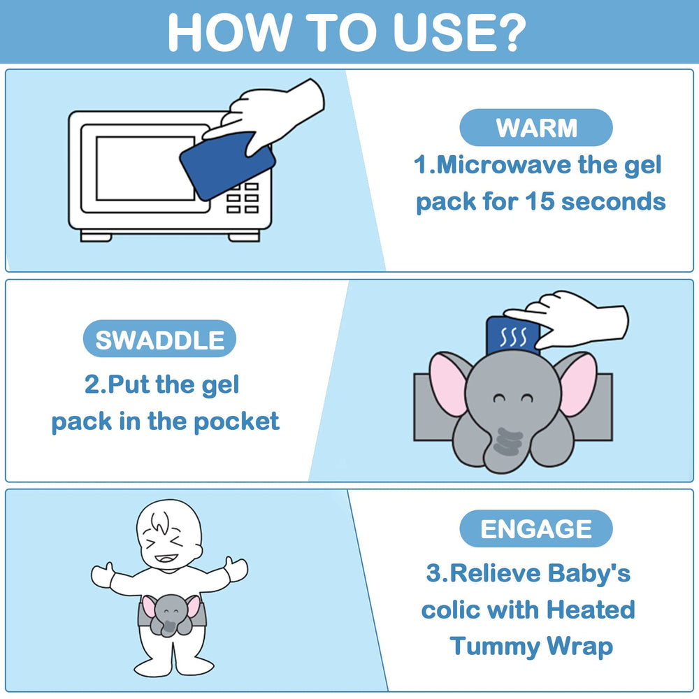 Heigoeost gel pack warming instructions demonstrating safe heat for newborn comfort