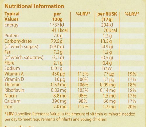 Heinz Farley's Rusks Original 300g box front label showing no artificial colours