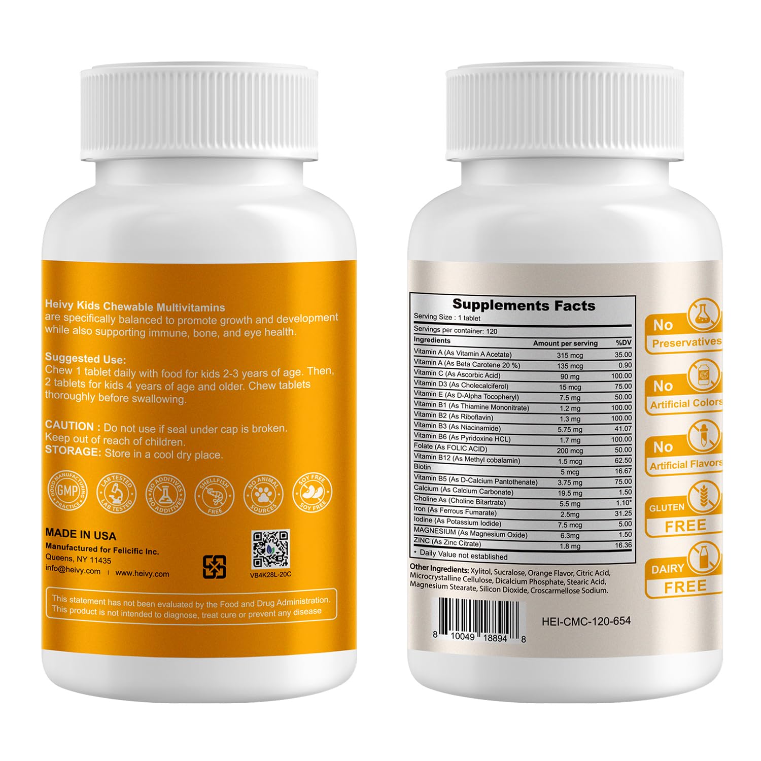 Heivy children multivitamin chewable colorful tablets visible