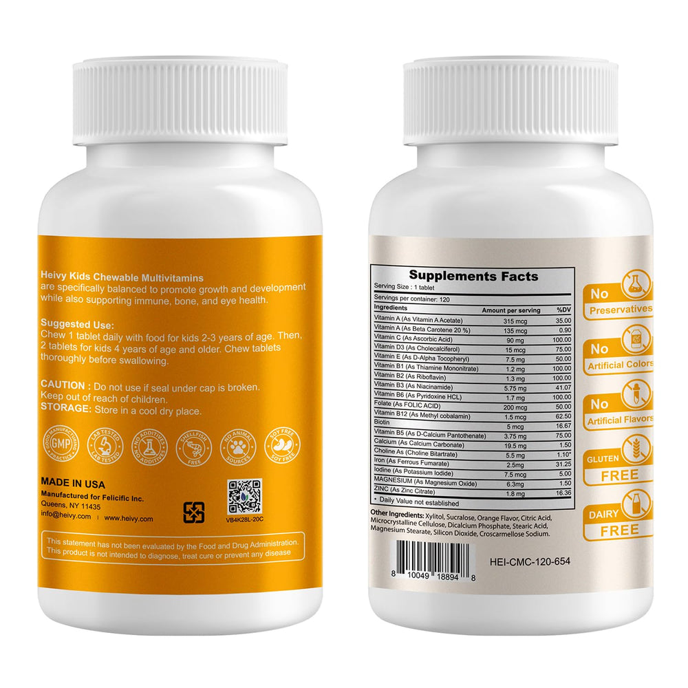 Heivy children multivitamin chewable colorful tablets visible