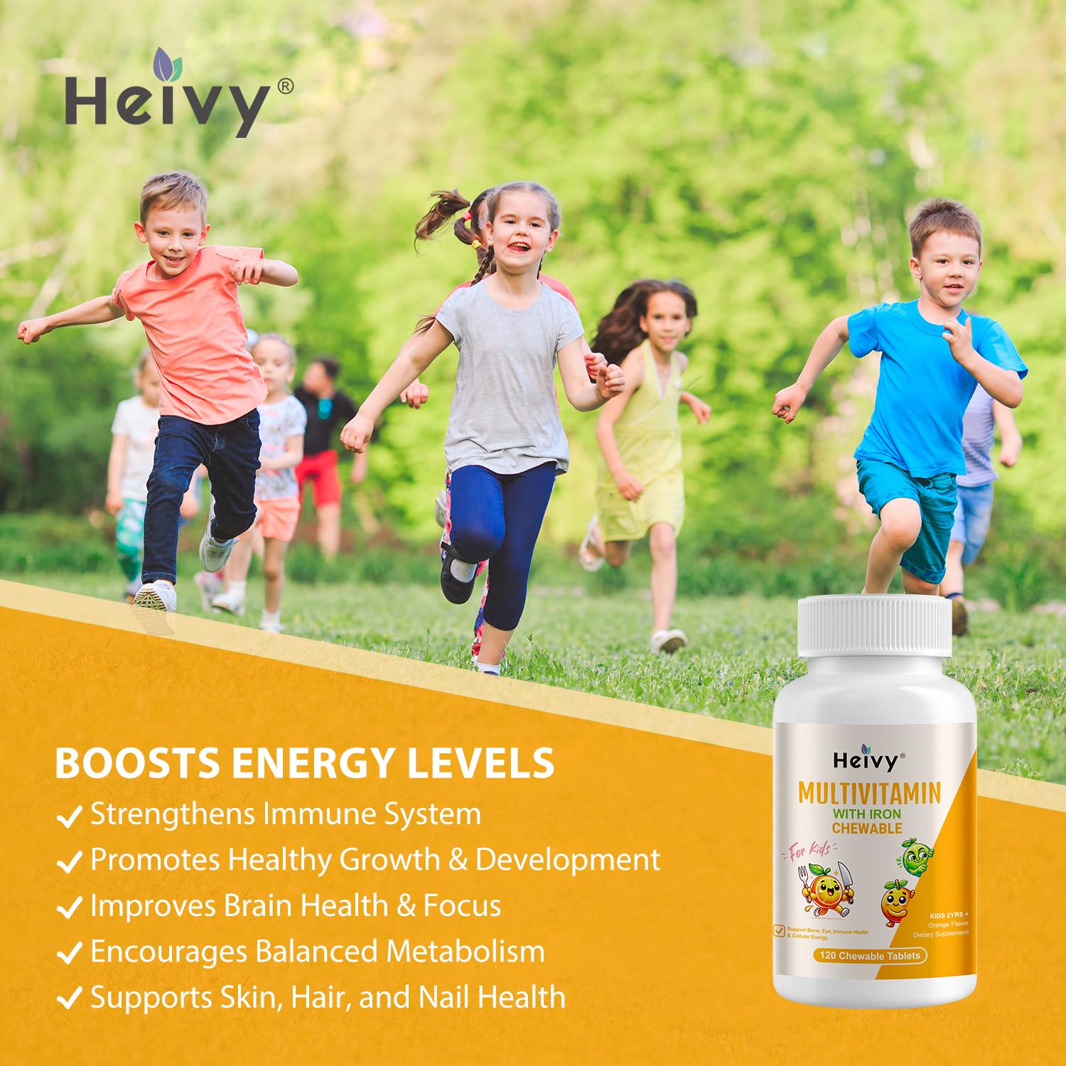 Heivy daily growth support packaging shown for easy dosing