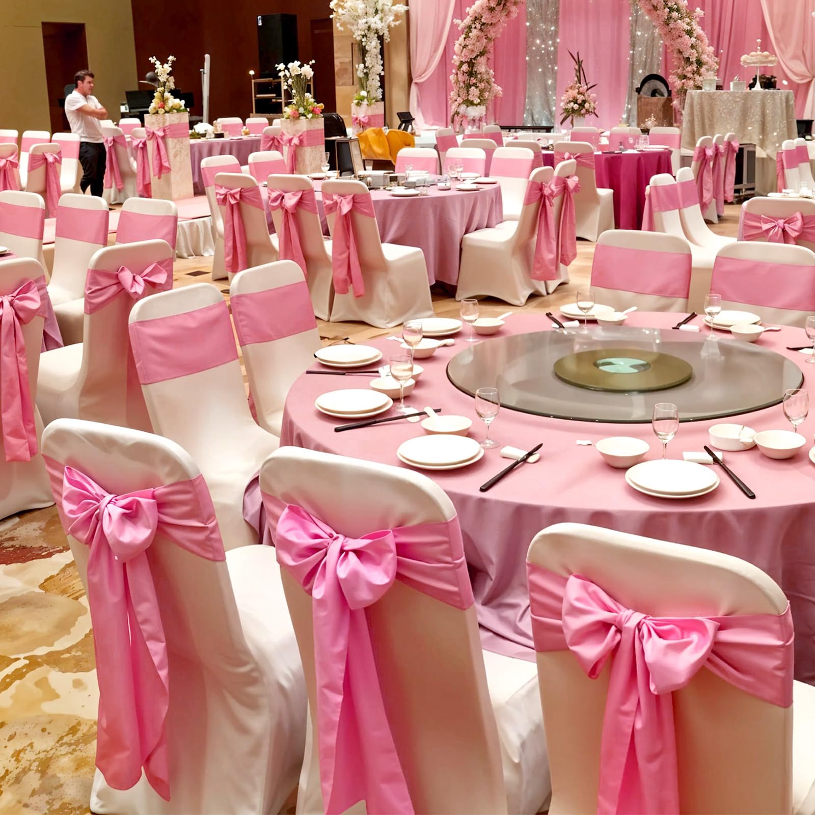 HekouJiub pink chair sash ideal for wedding decor and ambiance