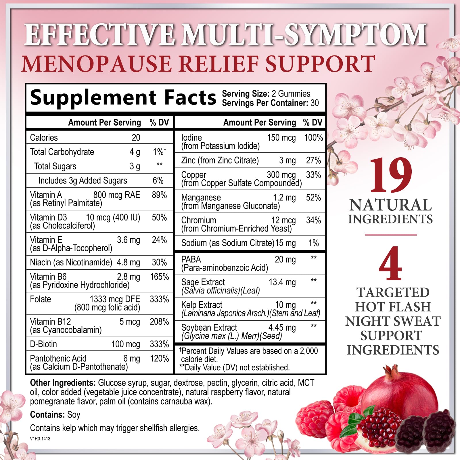 Hello Lovely menopause gummies bottle back lists hormone-free non-GMO formula for gentle support.