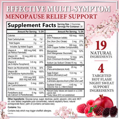 Hello Lovely menopause gummies bottle back lists hormone-free non-GMO formula for gentle support.