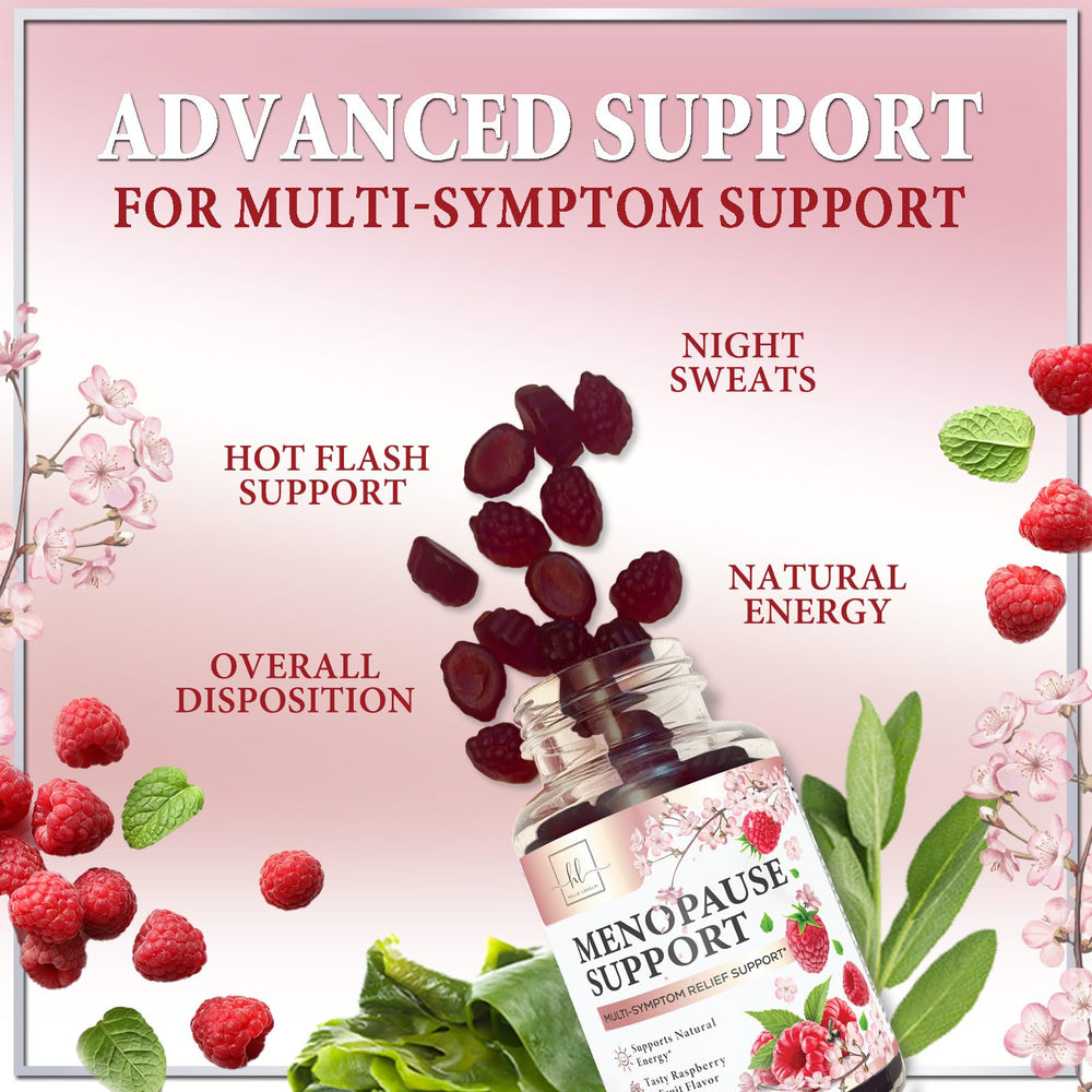 Hello Lovely menopause gummies packaging displays 60 gummies and sixteen-in-one benefits.