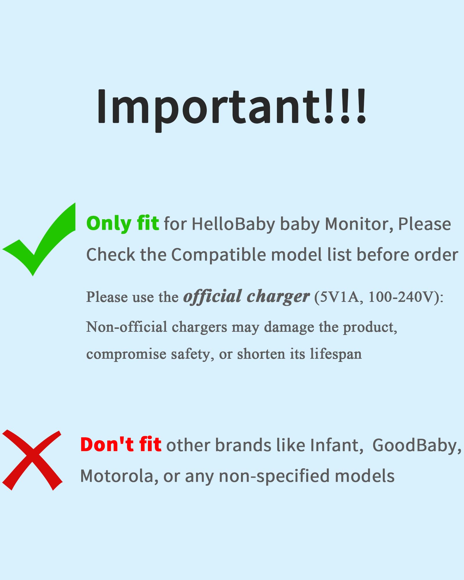 HelloBaby charger backed by a 1-year warranty for dependable support.