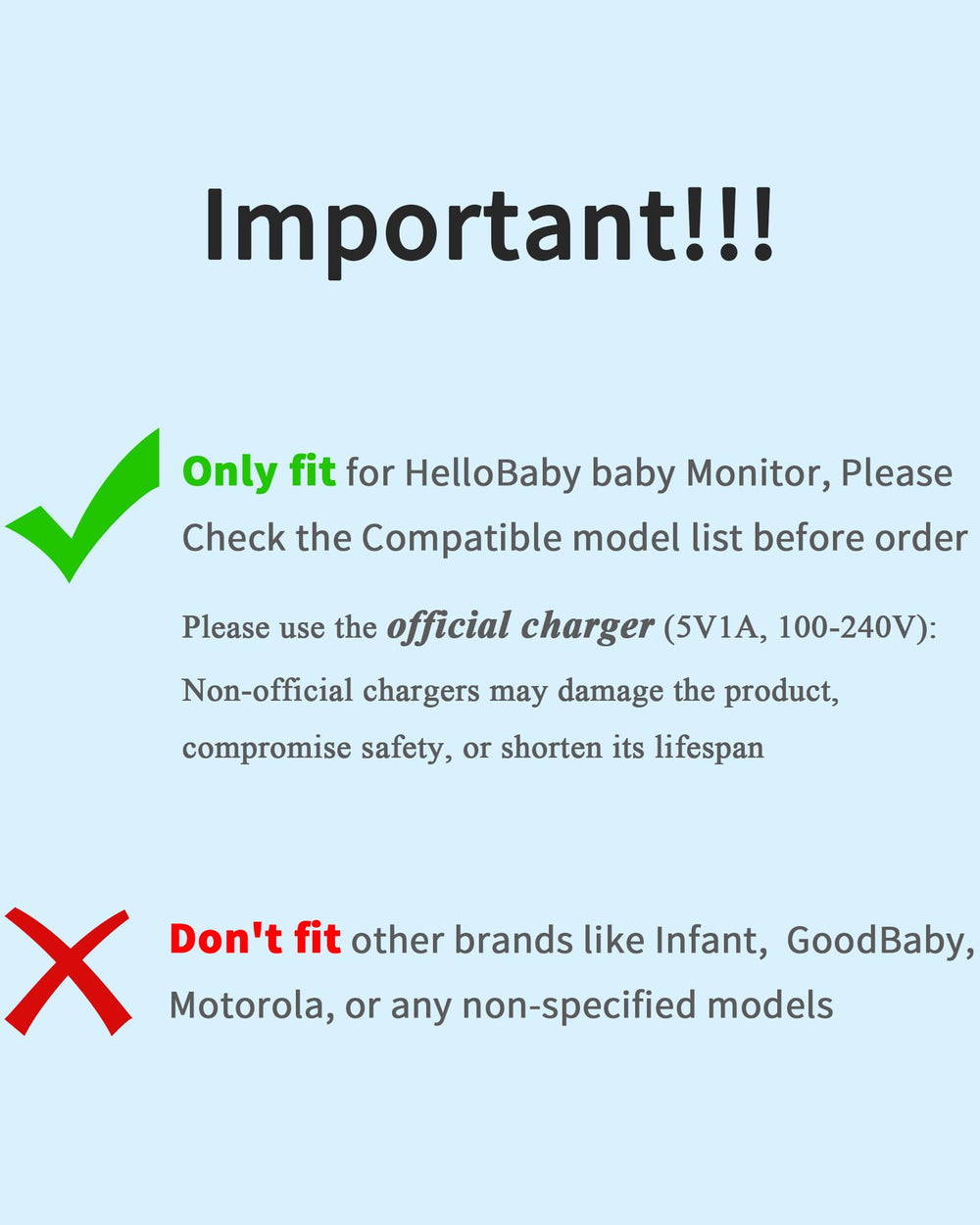 HelloBaby charger backed by a 1-year warranty for dependable support.