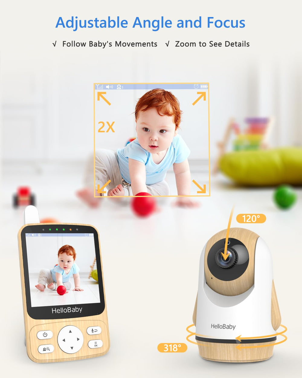 HelloBaby 2-way audio supports soothing or quick checks