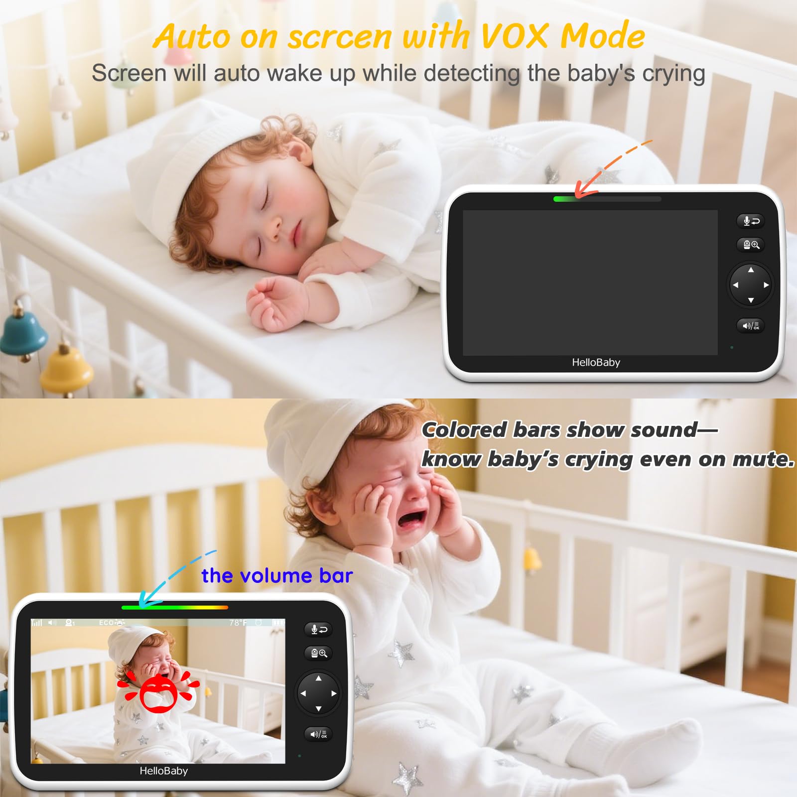 HelloBaby 355 degree pan and 120 degree tilt cover whole room