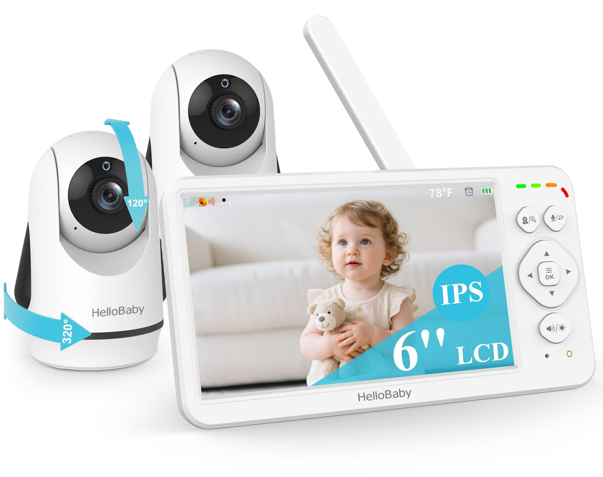 HelloBaby 6-inch screen shows two cameras for clearer baby view