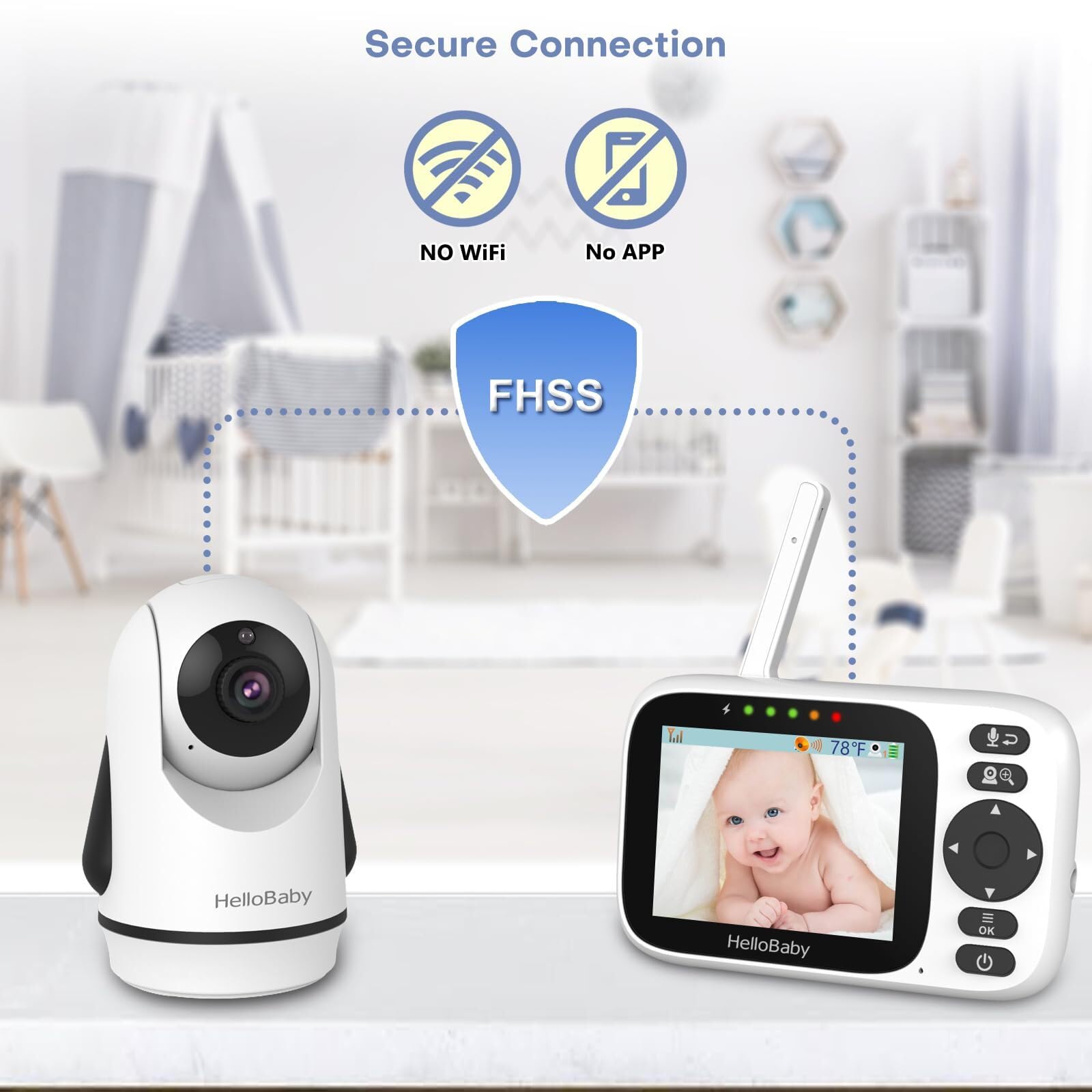 HelloBaby ECO mode saves power while monitoring room activity
