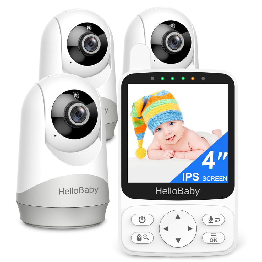 HelloBaby baby monitor PTZ rotation with three cameras offers broad visibility for newborns and toddlers.