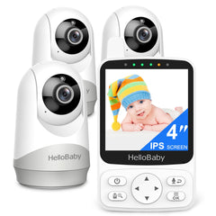 HelloBaby baby monitor PTZ rotation with three cameras offers broad visibility for newborns and toddlers.