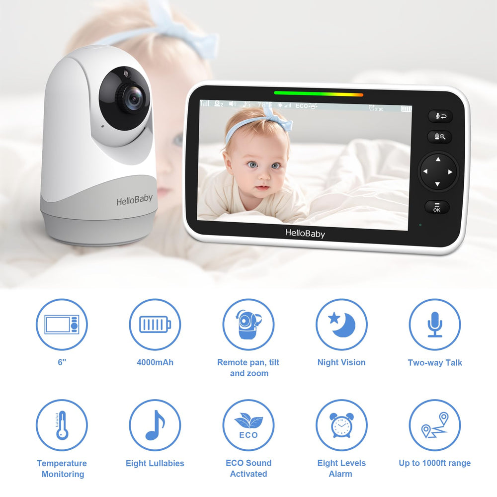 HelloBaby 4000mAh battery provides hours of use, ideal for overnight monitoring