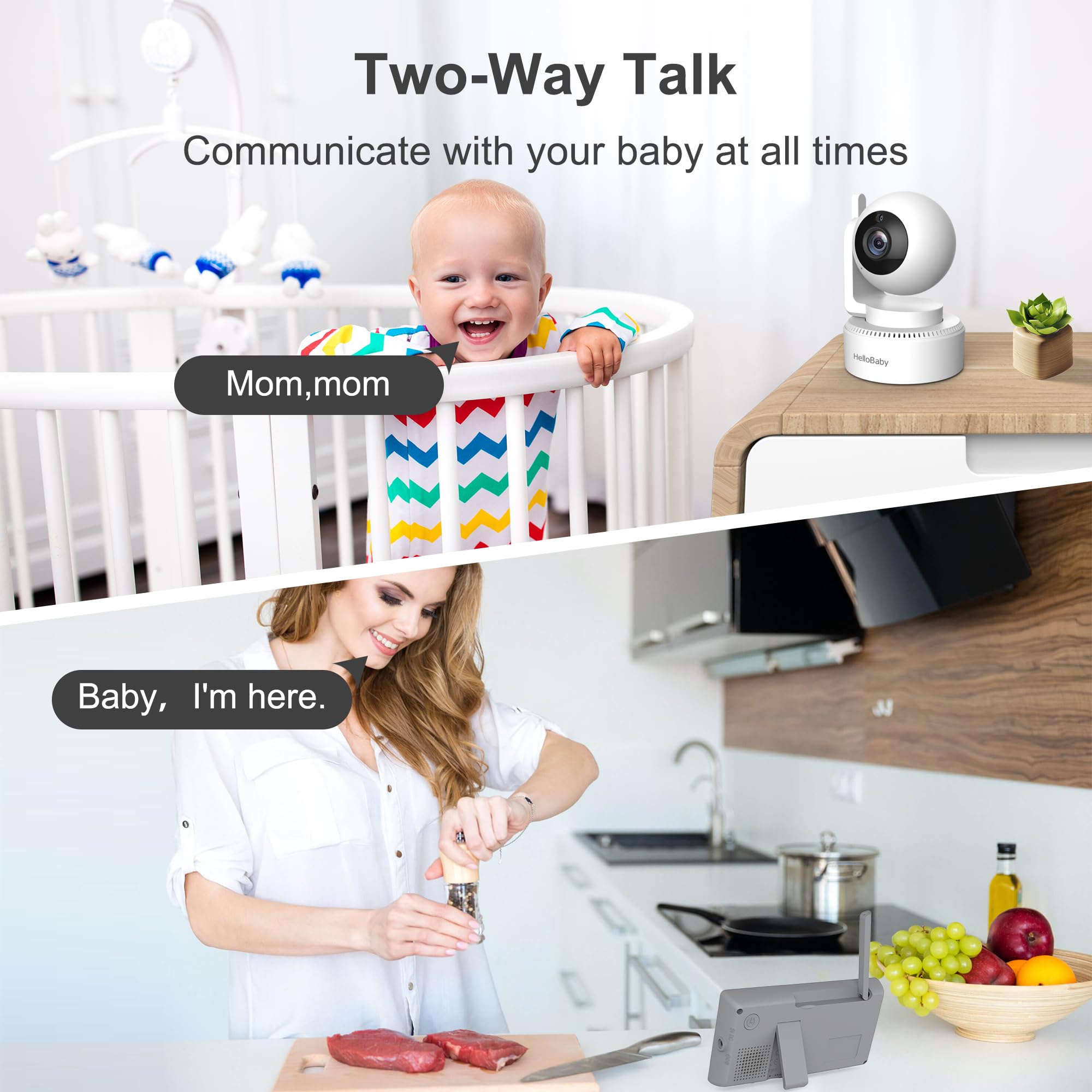 HelloBaby ECO mode saves power by dimming the display.