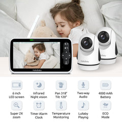 HelloBaby HB6351Plus-2 two cameras provide wider coverage of the nursery.