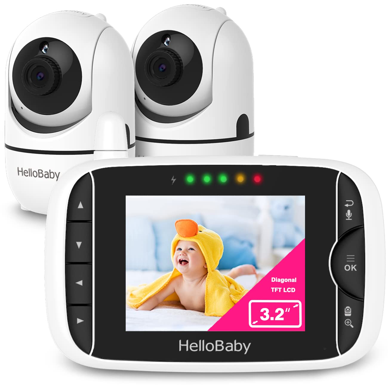HelloBaby HB65 monitor unit shows secure video feed and interface