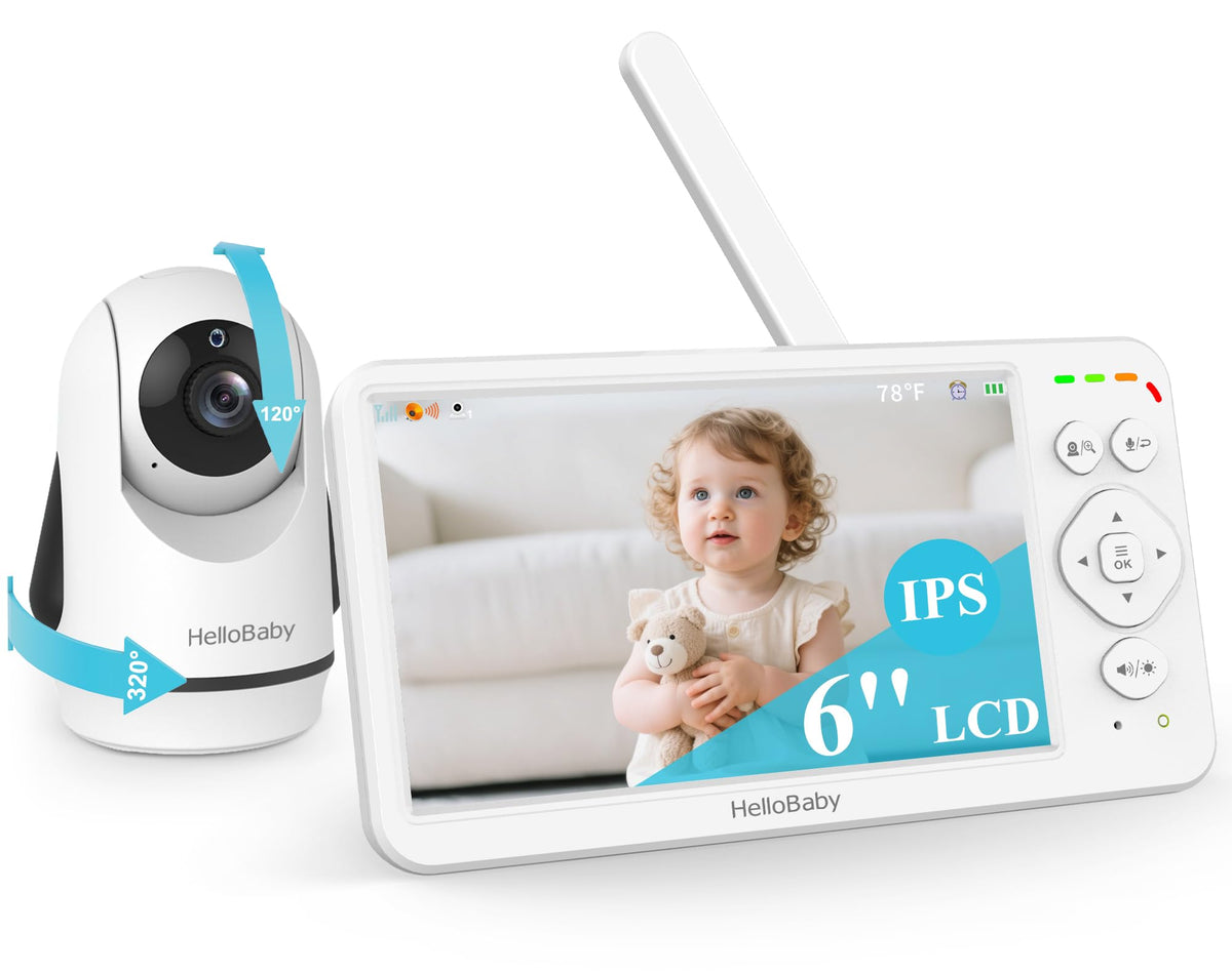 HelloBaby monitor 6-inch screen provides a clear view of the baby in real time.