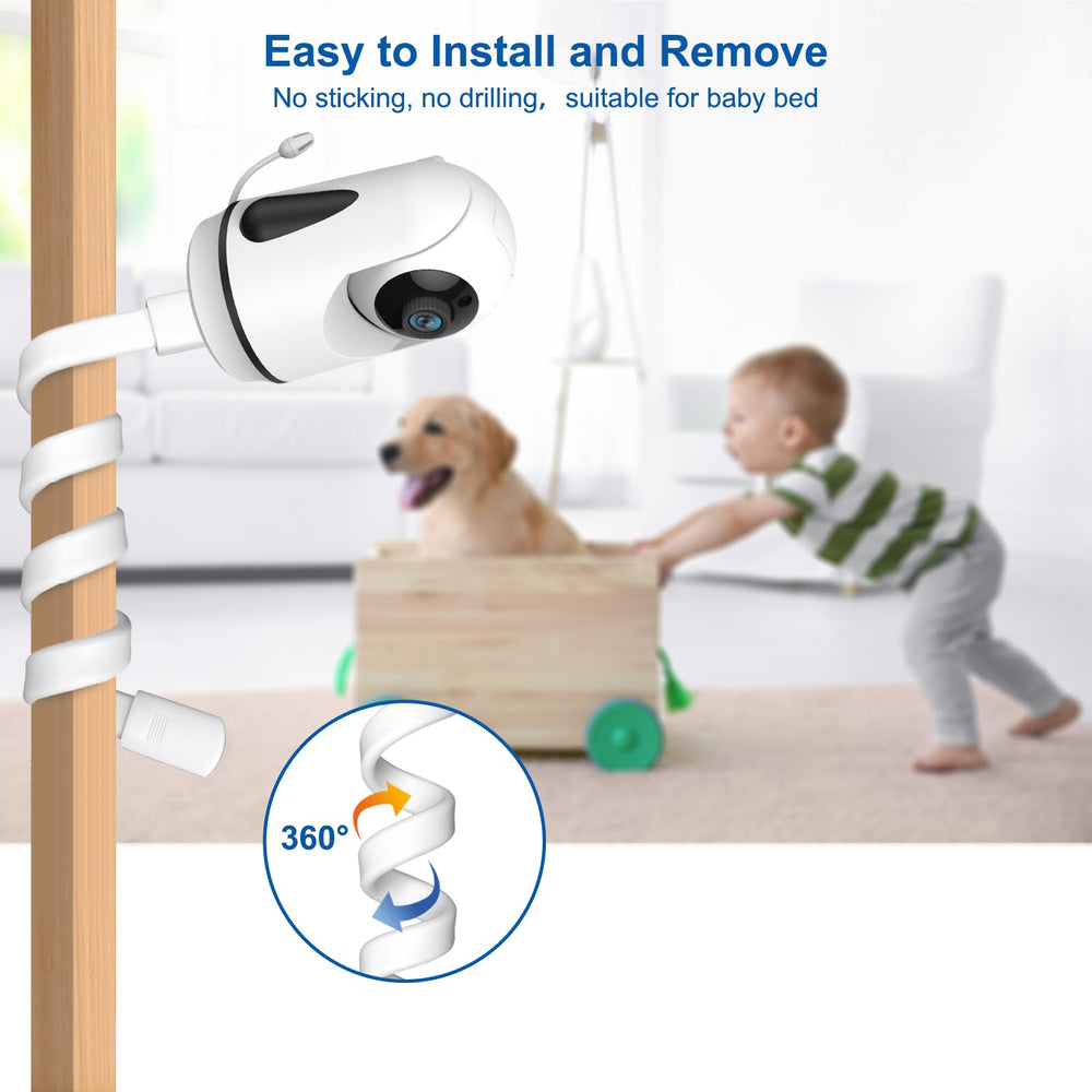 HelloBaby monitor holder attached to crib rail shows a sturdy furniture clamp.