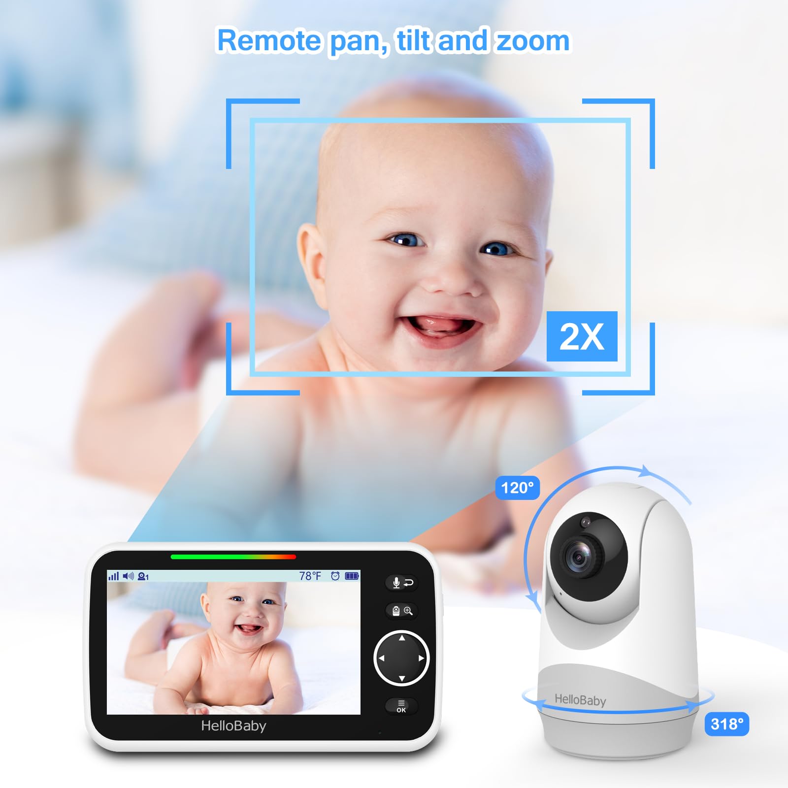 HelloBaby monitor automatic night vision delivers a clear view in low light.