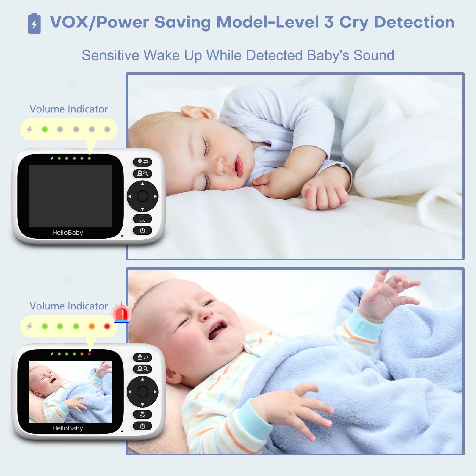 HelloBaby Monitor room temperature alerts help you monitor comfort.