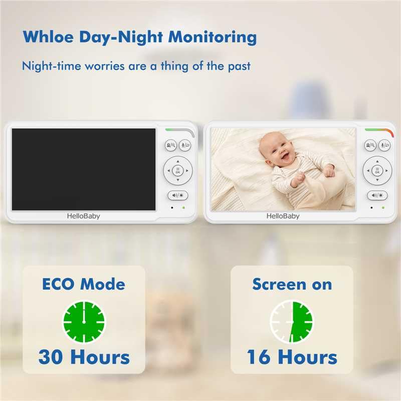 HelloBaby HB6560-2 infrared night vision provides clear sight in low light.