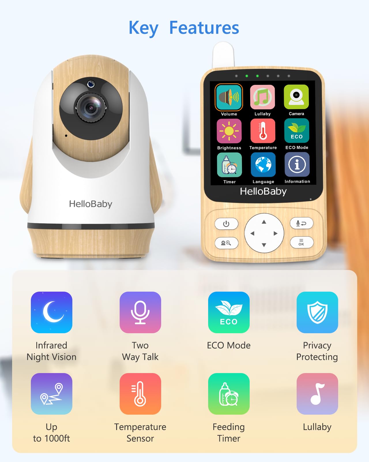 HelloBaby night vision video provides clear monitoring in dim rooms