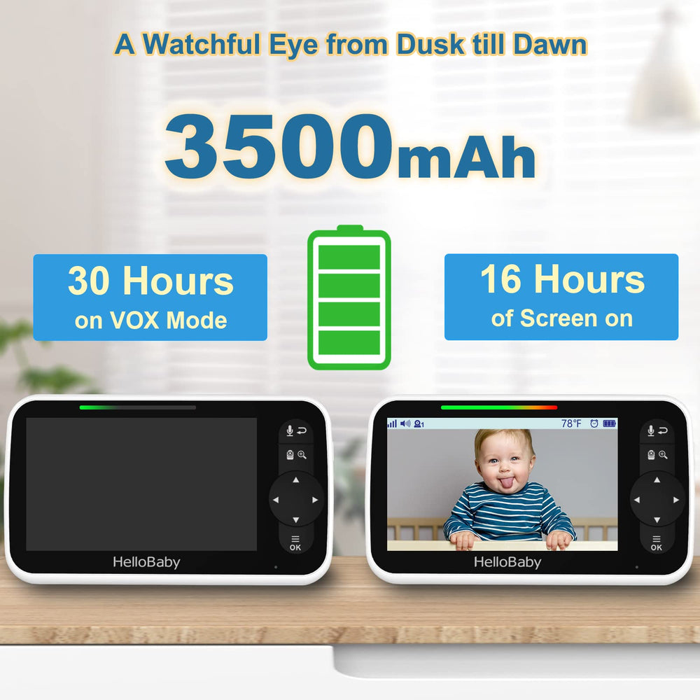 HelloBaby night vision view in grayscale for dark nurseries.