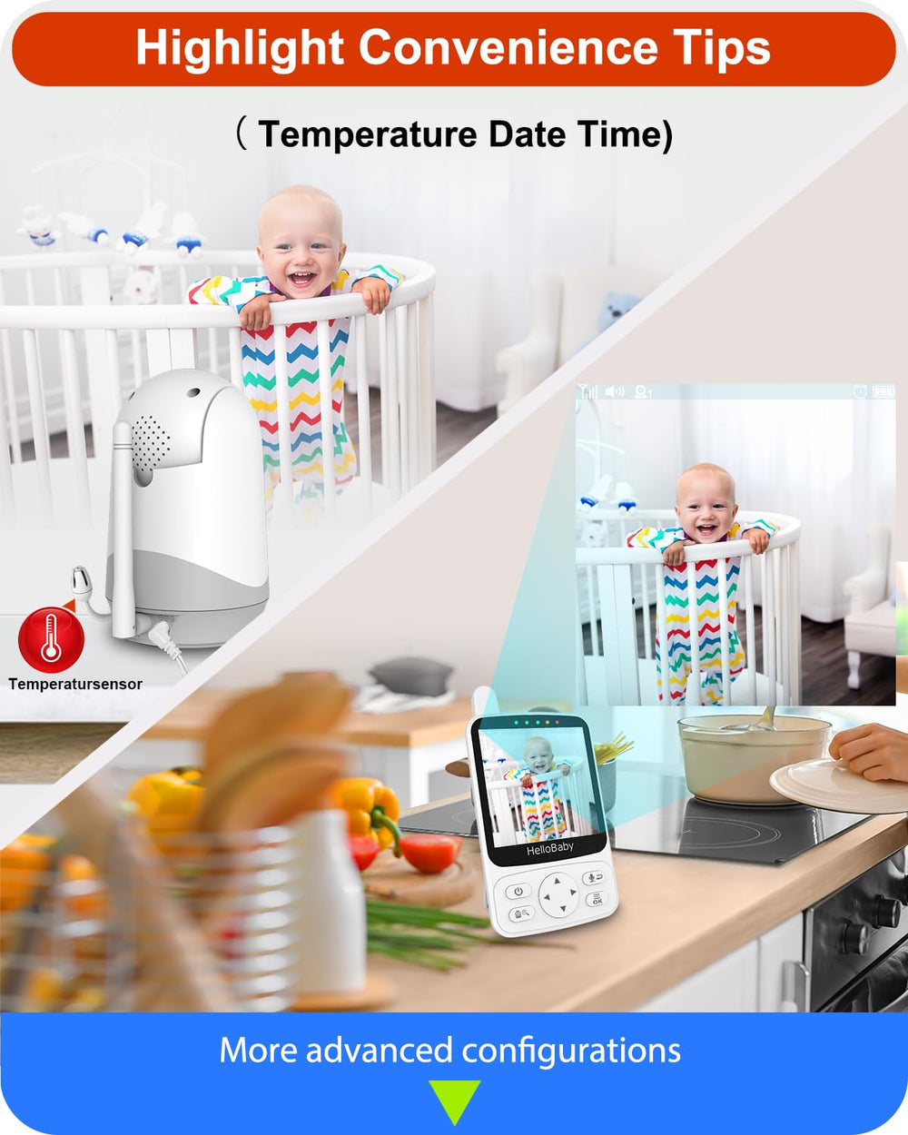 HelloBaby no-wifi monitor 26h battery for all-day use