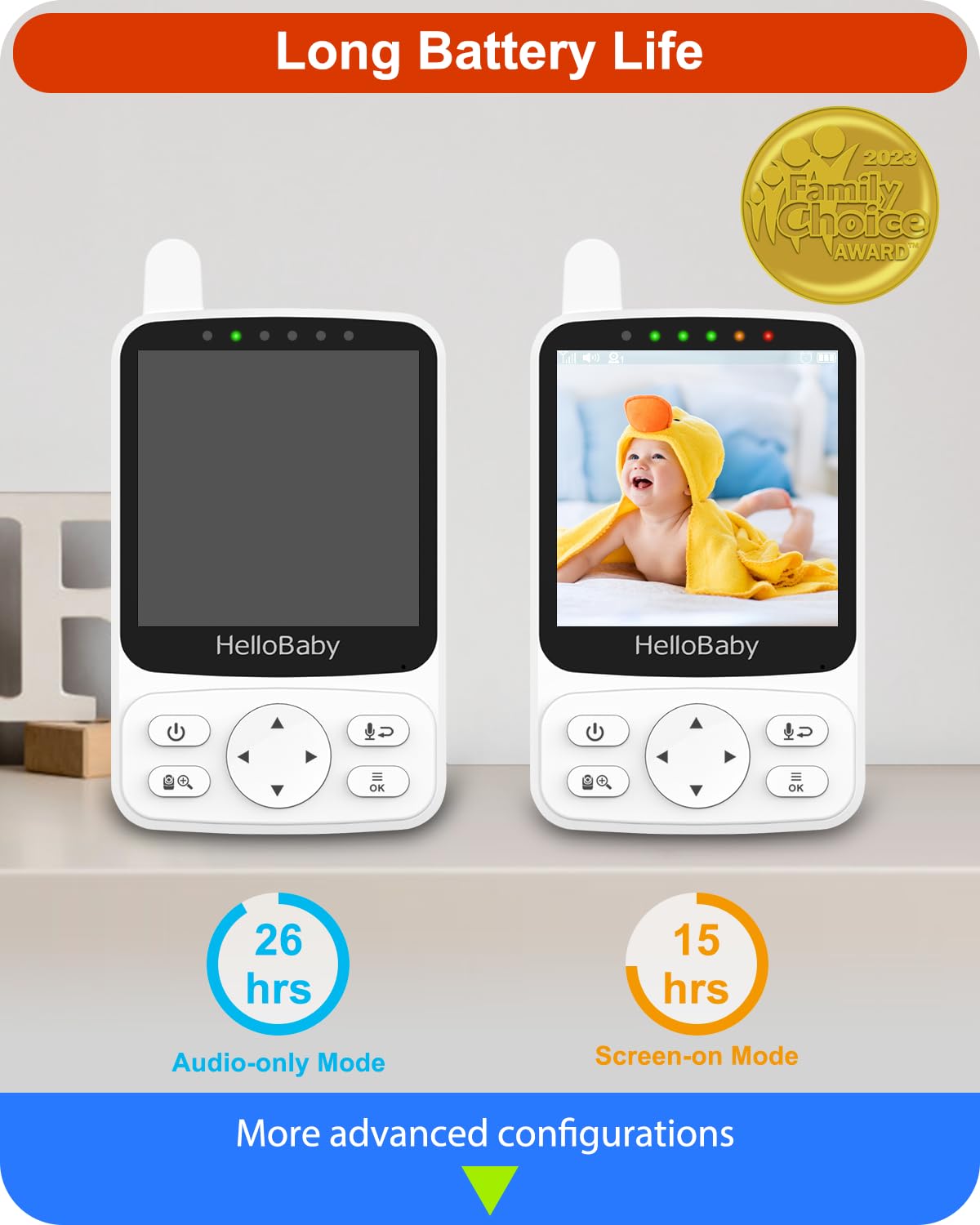 HelloBaby no-wifi monitor with IPS screen delivering clear color viewing anywhere