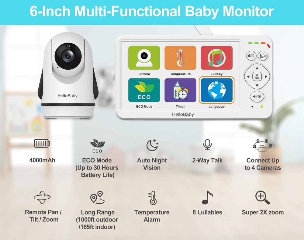 HelloBaby panoramic night vision with 320-degree pan for full-room visibility