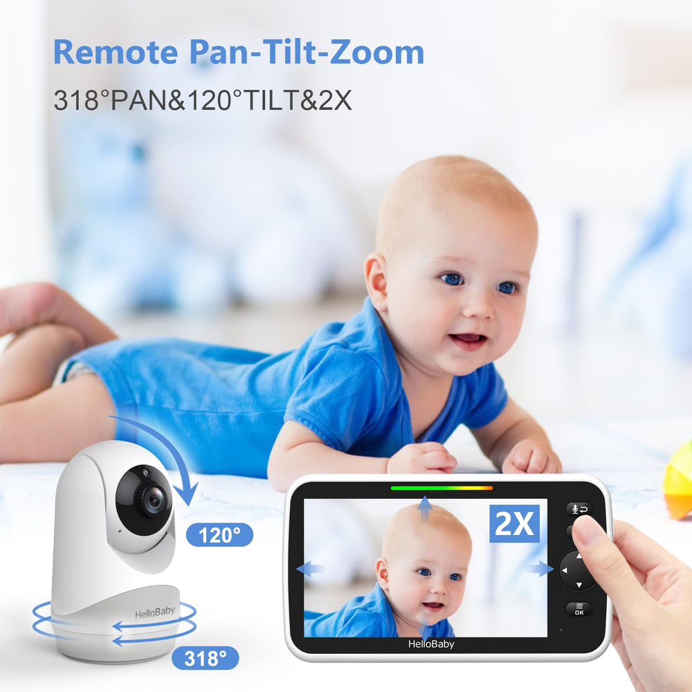 HelloBaby pan-tilt-zoom gives remote angle control for better baby positioning